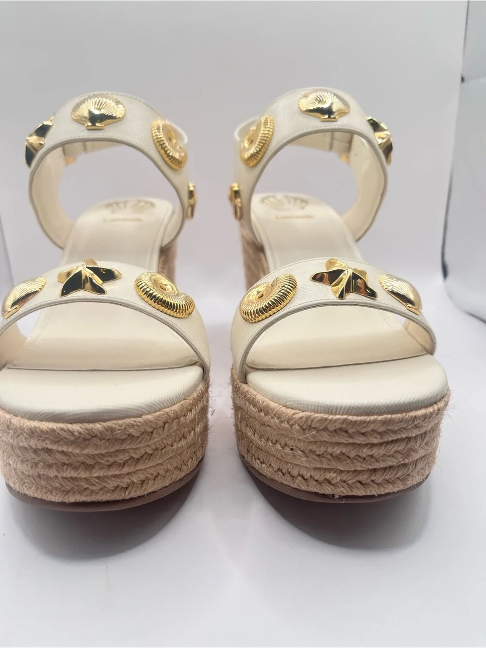 Larroude x Rosewood Madison New Espadrille Women's 8 Cream Wedge Sandals-Shells